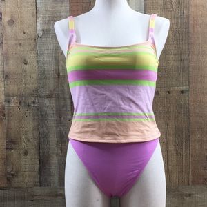 La Blanca Pastel Stripe Tankini Top in Pink, Peach & Lime